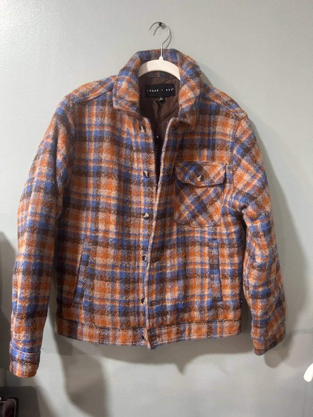 Edgar & Ash Orange and Blue Plaid Lightweight Shirt Jacket